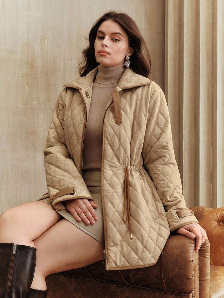 Chaqueta corta de algodón ligera para mujer de talla grande, estilo minimalista casual con parches, cuello y cintura ceñida, color albaricoque, adecuada para otoño, invierno, primavera, Año Nuevo, fiesta, boda, elegante, trabajo, Acción de Gracias, graduación, Navidad, festival
