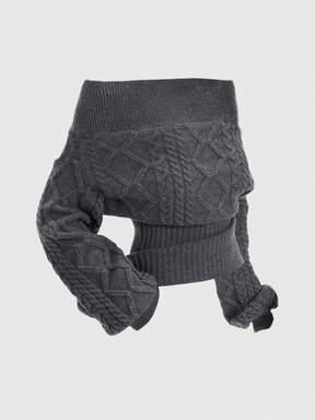 ROMWE 로맨틱 두꺼운 니트 Z-패턴 딥 플로럴 그레이 오프숄더 랜턴 슬리브 풀오버 스웨터