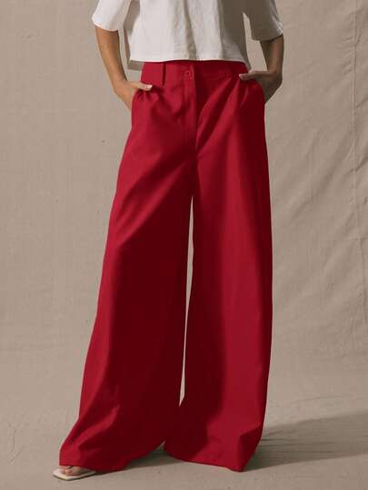MUSERA Tailored Extreme Wide Leg Trousers Deep Waistband Elegant Professional Business Casual Vacation Fall Winter Autumn Work Office Old Money Date Night Going Out Back To School Wedding Guest Suit Tailored Cute Brunch