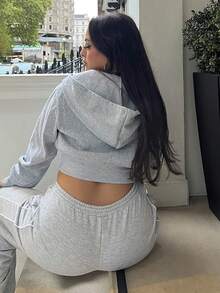NegzBox Y2k Zip Up Crop Hoodie In Fall/Winter - Grey - View 2