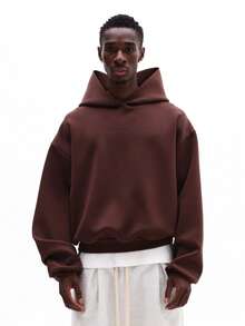 Felpa corta oversize essenziale SUMWON con coulisse e tasca centrale per uno stile casual da strada, tinta unita - Castano - Visualizzare 4