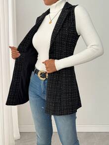 RosyDaze 女士圆点领无袖粗花呢夹克 - 黑色 - 查看 9