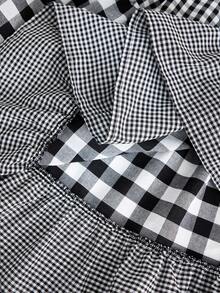 Rusticease 大码女式休闲格子拼接七分袖中长连衣裙，秋冬款 - 黑與白 - 查看 6