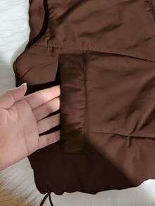 Comfortcana Áo vest đệm cổ đứng màu đen cỡ lớn cho mùa thu/đông - màu nâu - Xem 3