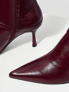 Mnmlis 欧美风女尖头踝靴，2025新款秋冬短筒修身高跟靴 - 酒紅色 - 查看 9