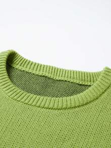 Claim Dot 男士字母提花圆领休闲宽松针织衫，秋冬款，长袖上衣 - 橄欖綠 - 查看 4