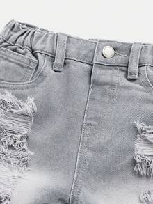 SHEIN Celana Jeans Biru Longgar Bergaya Retro Modis untuk Bayi Laki-laki, Tanpa Kemeja, Cocok untuk Pakaian Luar dan Sehari-hari Bayi - Light Grey - View 4