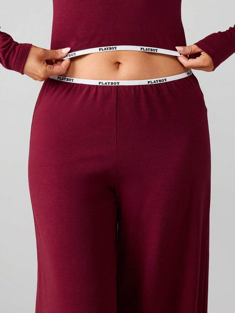 Missguided x Playboy Wide Leg Lounge Pants With Branded Elastic Band For Comfort And Style