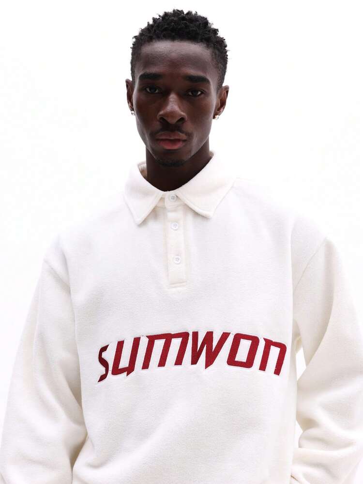 Long Sleeve Polo With Text Print