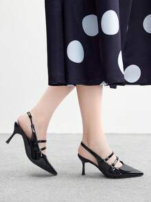 CUCCOO BIZCHIC Giày cao gót mũi nhọn màu đen dành cho nữ, kiểu slingback, thích hợp cho hoạt động ngoài trời, đi làm, dự tiệc, tiệc chiêu đãi, công sở, mùa xuân. - màu đen - Xem 7