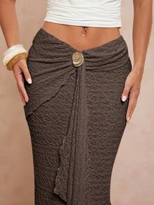 Lumalex 女士贝壳金属装饰波浪下摆低腰层叠半身裙 - 棕色 - 查看 6