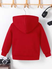 SHEIN 小男孩休闲夹克 Wtt 官方网站，男孩冬季外套，连帽拉链运动衫，学校，基本款上衣，冬季上衣，适合春季、夏季、秋季、冬季学校、花园、海滩、生日 - 紅色 - 查看 4