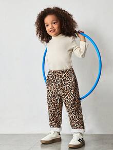 Maija Kids Maija Kids 女童豹纹针织柔软弹力腰休闲裤，百搭舒适 - 卡其色 - 查看 5