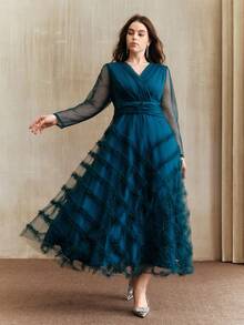 Anewsta Valentine Plus Size Women's Dark Green Christmas High-End Formal Dress, Elegant Maxi A-Line Gown, Suitable For Parties And Events - Dark Green - View 3
