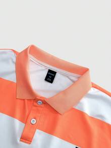 ROMWE MEN Prep Herren Polo-Kragen Langarm Lässig Sweatshirt mit Buchstaben- und Streifenprint