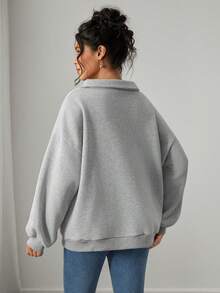 Momance Versatile, Loose, Comfortable Metal Zipper Maternity Sweatshirt - Light Grey - View 2