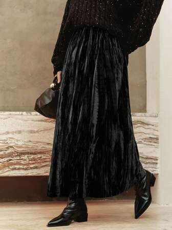 Dazy-Less Women's Elegant Velvet Skirt, Autumn/Winter