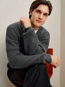 RONVEXI Áo khoác cardigan dệt kim dài tay, màu trơn, kiểu dáng thường ngày, dành cho nam, thích hợp mặc mùa thu/đông. Áo cardigan dệt kim cài nút màu xám dành cho nam, thuộc bộ sưu tập mùa thu. - Màu xám đen - Xem 7