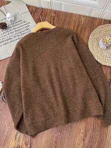 EMERY ROSE Leopard Print Heart Graphic Crew Neck Long Sleeve Faux Knit Sweatshirt - Coffee Brown - View 2