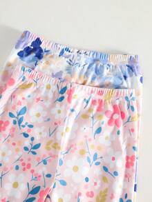 4件套女童可爱兔子和跳舞女孩印花长袖上衣和打底裤睡衣套装 - 淡紫色 - 查看 5