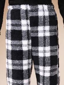 SUMWON 男童游戏手柄睡衣套装，长袖抓绒上衣配格子睡裤 - 黑與白 - 查看 5