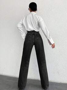 SHEIN Tall 100%Cotton Black High Waist Wide Leg Jeans TALL - Black - View 2