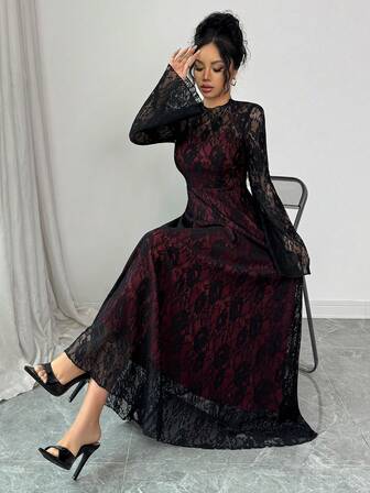 Rafferiza Elegant, åtsittande spetsklänning för kvinnor, vardags- och festkläder