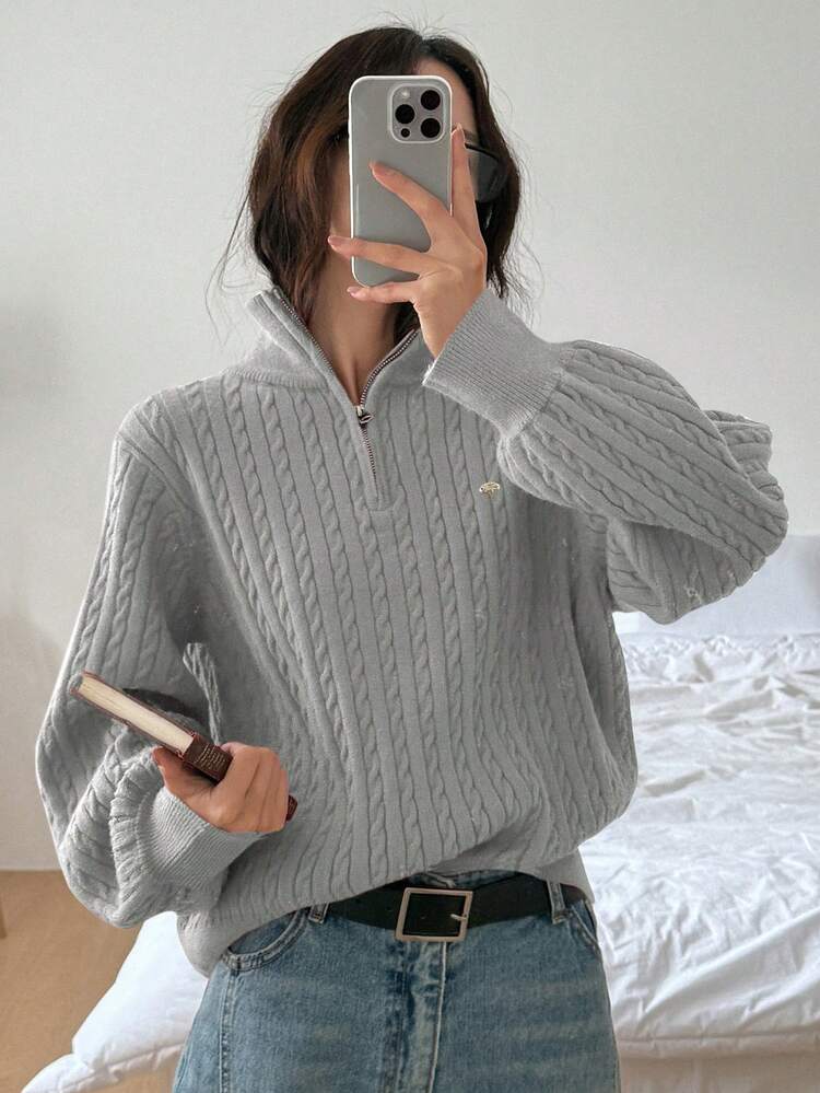 Women's Casual Loose Fit Zip-Up Collar Long Sleeve Sweater, Autumn/Winter