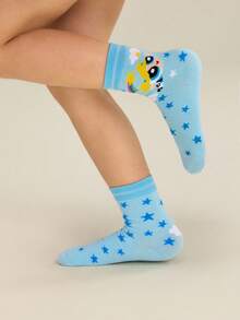 THE POWERPUFF GIRLS X SHEIN 3 Pairs Girls Cotton Soft & Breathable Moisture-Wicking Toddlers & Kids Mid-Calf Socks Colorful Cute Cartoon Crew Socks Reinforced Toe & Heel For Durability All Seasons All-Match School & Outdoor Summer Winter,Gift Ideas