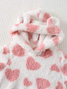 Cozy Pixies 2pcs Baby Girl Heart Pattern Fleece Thick Crew Neck Long Sleeve Pullover Top And Elastic Waist Ankle Length Pants Set - Pink - View 3