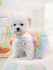 PETSIN 1 件宠物服装，绣有生日快乐图案的蓬蓬蛋糕裙，适合猫狗穿公主裙 - 彩色 - 查看 7