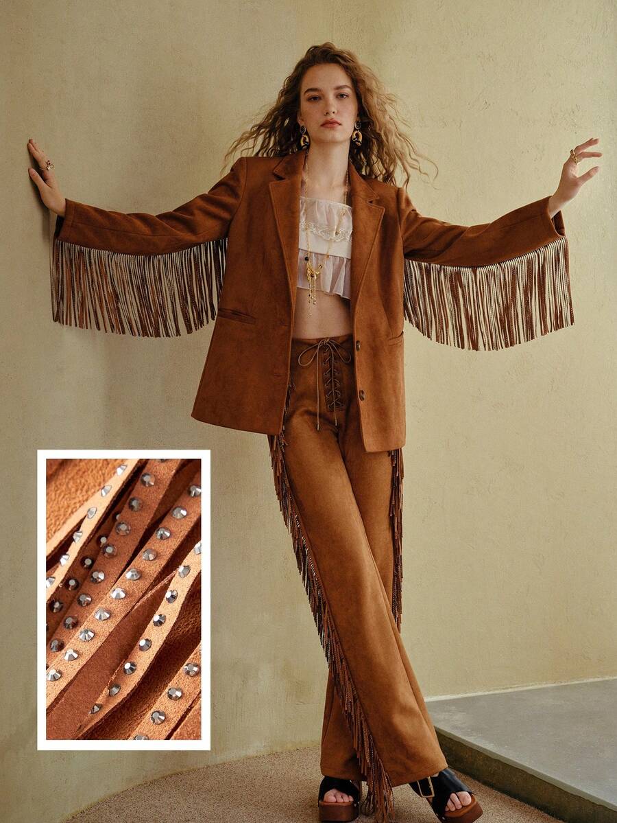 MOTF STUDIO SUEDE LOOSE FRINGE BOHEMIAN BOHO BLAZER