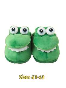 MINKOJA 趣味咬人鳄鱼拖鞋，新奇动物造型家居鞋，男女皆宜，可爱搞怪礼物，防滑室内/室外舒适，成人舒适毛绒拖鞋，爆款礼物之选 - 綠色 - 查看 8