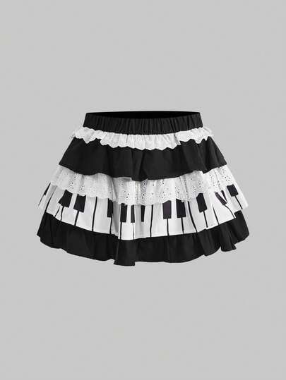 Kawaii Jupe de gâteau au clavier de piano mignonne et douce pour femmes de style Lolita