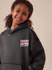SUMWON Tokyo Japan Vintage Hoodie With Centre Pocket Hood Long Sleeve Pullover For Casual Streetwear - Dark Grey - View 4