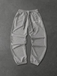 Manfinity Homme Pantalones de chándal casuales de unicolor con cordón en la cintura para hombres - Gris Claro - Ver 4