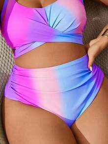 Swim Vcay Plus Size Women Ombre Print Casual Swim Bottoms For Summer Beach Vacation