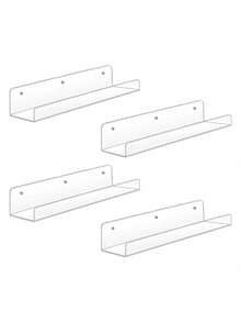 2pcs Acrylic Floating Shelf, 11.8 Inches Clear Wall Mounted Floating Display Rack For Toddler's Books, Spice, Bathroom, Makeup, Photos - Clear - View 6