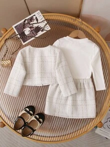 SHEIN 女婴针织长袖上衣、裙子和夹克三件套 - 彩色 - 查看 10