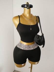 Zolique EZwear 豹紋和斑馬紋女士短褲套裝，夏季休閒、日常穿著、瑜珈褲 - 彩色 - 查看 3