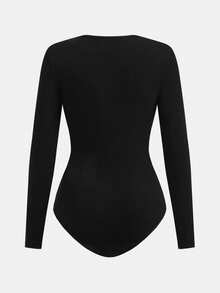 SHEIN Tween Girls Black Knit Mock Neck Jumpsuit, Stretchy Fitted Comfortable Everyday Versatile Outfit - Black - View 2