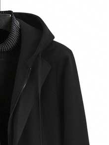 Manfinity CasualCool 男士休闲连帽粗花呢长袖外套，秋冬季男士休闲日常通勤简约纯色拉链连帽中长款粗花呢外套，秋冬季质感优良，舒适保暖，适合外出穿着，可作为节日礼物送给丈夫、男友、兄弟。 - 黑色 - 查看 5