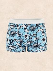 Popeye X SHEIN 3pcs Young Boy Blue & White Comfortable Soft Cartoon Star Pattern Trunks Graphic Boxers Little Boys Underwear Boys Boxers - Blue and White - View 11