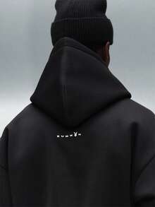 PLAYBOY X SUMWON Men Crop Fit Full Zip Hoodie With Drawstring Hood Centre Pocket Winter Streetwear - Black - View 7