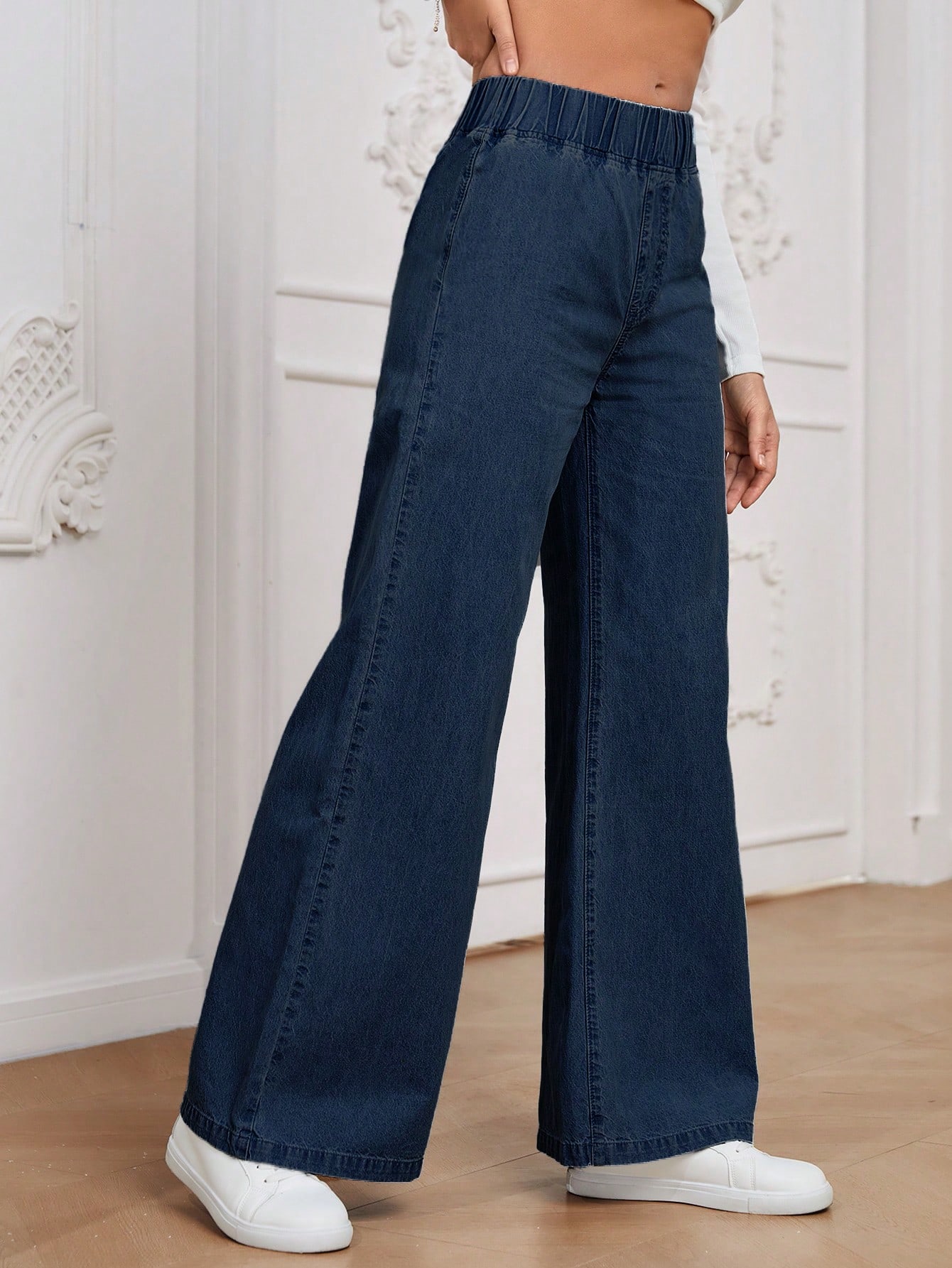 EMERY ROSE بنطلون جينز نسائي فضفاض عريض الساق ذو خ...