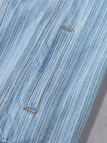 Manfinity Denimwave Áo khoác denim jacquard dáng rộng, đơn hàng khuy đơn tay dài dành cho nam - Rửa nhẹ - Xem 3