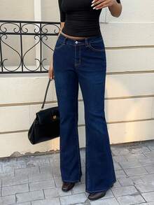 MainGRL Low-Rise 2025 Winter New Slimming Flared Jeans Retro Denim Hot Girl's Leg-Lengthening And Slimming Flared Pants - Dark Wash - View 5