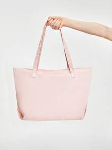 ROMWE Kawaii Túi đeo vai cỡ lớn họa tiết hoa 84225 - Thêu nơ, Túi tote vải Oxford thời trang, Túi tote thời trang có khóa kéo, Ví nơ thời trang cho nữ, Túi tote cho nữ, Vật dụng cần thiết cho sinh viên - Màu Hồng baby - Xem 5