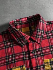 PAVTROS Manfinity Streetrush Men's Street-Style Popular INS Matching.Men's Streetwear,Men's Contrast Plaid Long Sleeve Shirt Collar Shirt,Cotton,Long Sleeve Shirts,Red Plaid Shirt,Christmas,Street Style, Boyfriend Gift Vintage Jacket Cropped Men Jacket Plaid Jacket Men - Multicolor - View 9