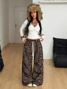 Coolane Women's Winter Streetwear Casual Homecoming Sport Going Out Leopard Graphics Low Rise Baggy Wide Leg Sweatpants - Multicolor - View 2